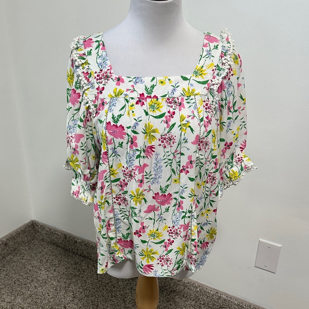 🌴 Citrus Square Neck Floral Blouse